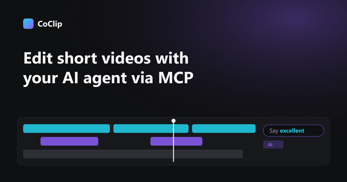 Dark editor timeline with an AI-labelled clip and a chat bubble asking to move the voice-over